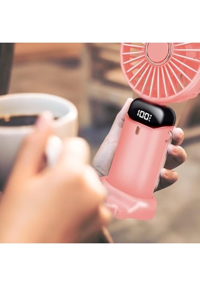 El Vantilatörü, Taşınabilir Mini Vantilatör, Şarj Edilebilir, 5 Hız Kademeli, Katlanabilir Usb Vantilatör, Ofis, Dış Mekan İçin Pembe