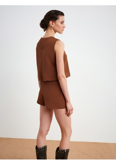 Dilvin 81067 Asimetrik Şort Etek-camel