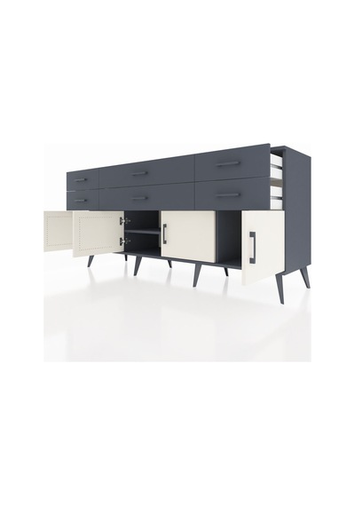 Hyperion Konsol 2 Raflı 6 Çekmeceli 4 Kapaklı 176x44x83 Antrasit-aytaşı/antrasit Aytaşı/antrasit
