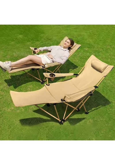 Mobgift Katlanabilir Şezlong Kamp Ve Plaj İçin Taşınabilir Uzanma Koltuğu Açık Bej