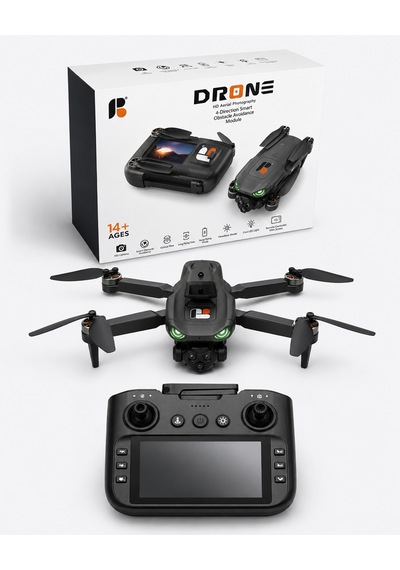 R08 Ekranlı Kumandalı Katlanabilir Drone Hd Çift Kameralı 4 Yönlü Engel Algılama 30 M Uçuş Yüksekliği Hafıza Kartı Destekliere2e
