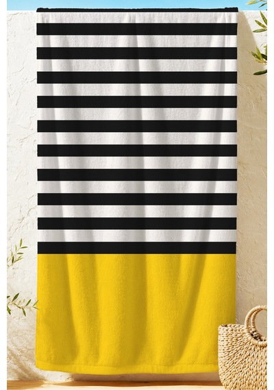 Çizgili Sarı Siyah Modern Plaj Havlusu-minimalist Marine Havuz Deniz Hızlı Kuruyan Mikrofiber Havlu Kül Zambak