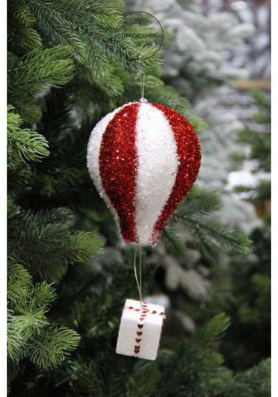 Yılbaşı Süsü Simli Zeplin Balon Kırmızı Beyaz 30 Cm