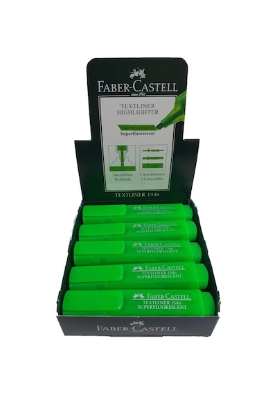 Faber Castell Şeffaf Gövde Fosforlu Kalem Yeşil 1546 10’Lu Kutu Yeşil