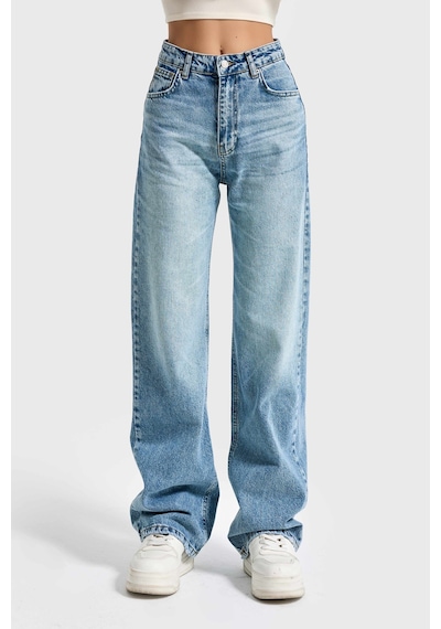 it's basic Kadın T.kot Rengi Doris 4s5-80 Straight Fit Yüksek Bel %100 Koton İç Boy 80cm Denim Jean Tint 2s5-67