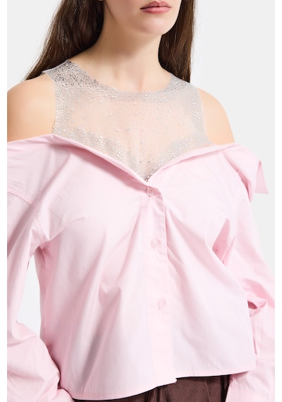 Itsbasic Kadın Pembe Oversize Tül Dantelli Özel Tasarım Gömlek