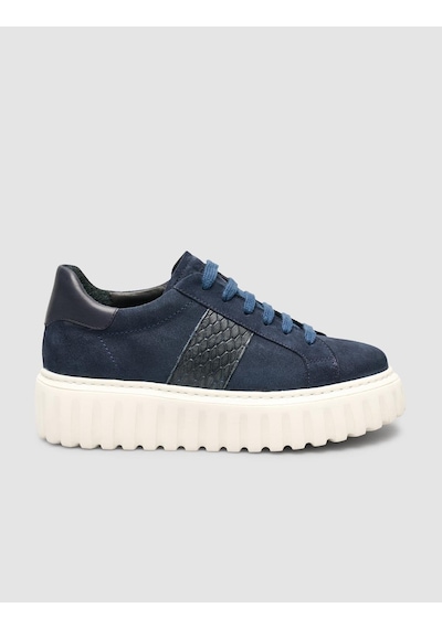 Süet Bağıcıklı Kroko Lacivertkadın Sneaker Ayakkabı Lacivert