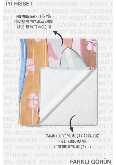 Sörf Tahtası Çiçekli Tropikal Plaj Havlusu - Pastel Bohem Yaz Stili Hızlı Kuruyan Mikrofiber Havlu İnci Gölgesi