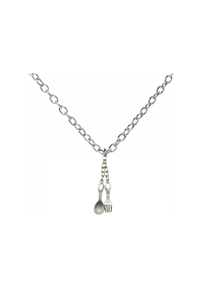 Aşçı Temalı Çatal Kaşık Figürlü Kolye 60 Cm Zincirli Unisex Metal Aksesuar Çok renkli
