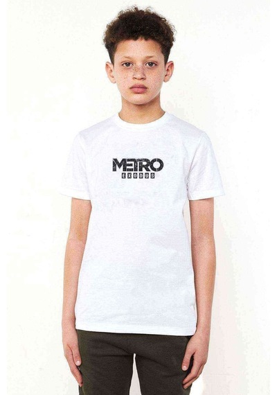 Qivi Metro Exodus Logo Baskılı Unisex Çocuk Beyaz Tshirt