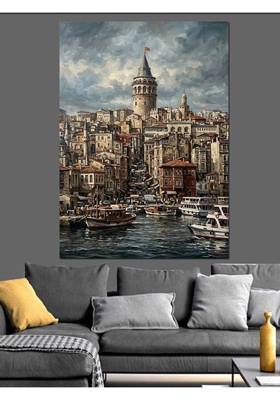 Denizden Galata Kulesi Ve İstanbul Dekoratif Kanvas - Mdf Ahşap Tablo