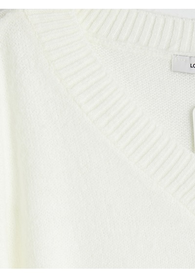 LC Waikiki Lc Waıkıkı Beyaz V Yaka Dantel Detaylı Kadın Oversize Triko Kazak
