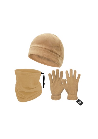 Savage Warm 3'lü Kışlık Set Polar Bere, Eldiven, Boyunluk Kum Sbln.008 Çok Renkli
