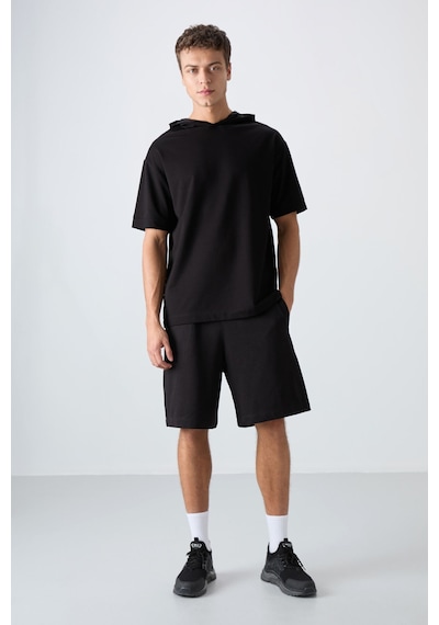 Tommy Life Siyah Pamuklu Kalın Yumuşak Dokulu Oversize Fit Basic Erkek T-shirt - 88352 Siyah