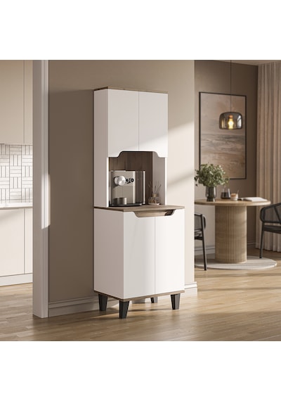 Defne Kahve Köşesi, Çok Amaçlı Dolap, 4 Kapaklı Kiler Dolabı, Mutfak Dolabı 60 Cm Mat Beyaz - Atlantik Çam Defne Kahve Köşesi, Çok Amaçlı Dolap, 4 Kapaklı Kiler Dolabı, Mutfak Dolabı 60 Cm Mat Beyaz - Atlantik Çam