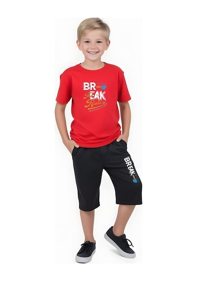 Fyk Kids Erkek Çocuk Yazlık Break Baskılı Alt-üst Takım Kırmızı