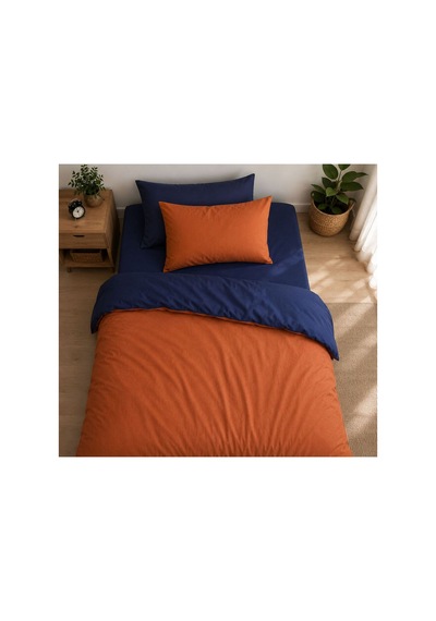 Tek Kişilik Nevresim Seti Çift Renk Two Stories Navy 3 Parça 160 X 220 Cm Lacivert/turuncu