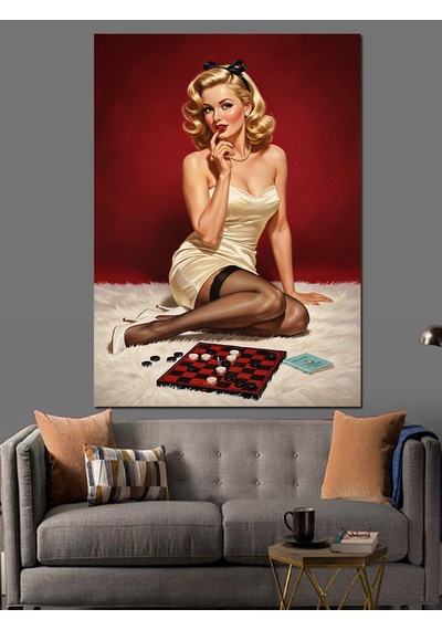 Ahşap Tablo Vintage Pin-up Beyaz Elbise