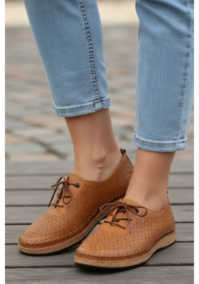 Napa Shoes Kadın Hakiki Deri Konforlu Nefes Alan Esnek Tabanlı Ayakkabı Napa-8208l Taba
