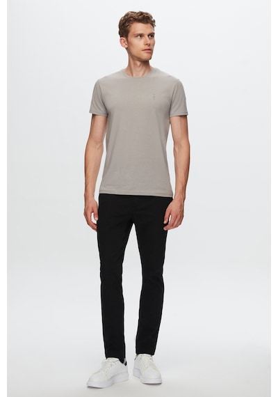 Twn Slim Fit Gri Düz Kabartma Baskılı T-shirt 4ec148551753m Gri