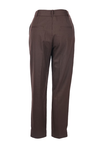 Unique Mode Minimalist Çizgili Midi Kadın Pantolon - Yüksek Bel Kahverengi