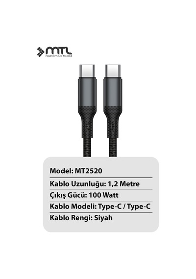 100w Pd Type-c To Type-c Hasır Örgülü Ultra Hızlı Şarj Ve Data Kablosu 1.2 Metre Mt2520