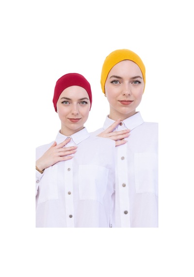 Modish Group Kadın Tesettür Bone Bağcıklı Dikişsiz Penye 4 Parça Set Bordo, Sarı, Zümrüt, Turkuaz
