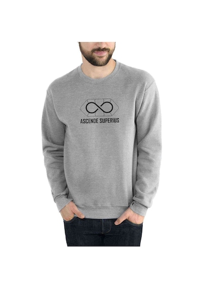 The100 Ascende Superius Baskılı Gri Melanj Erkek Sweatshirt