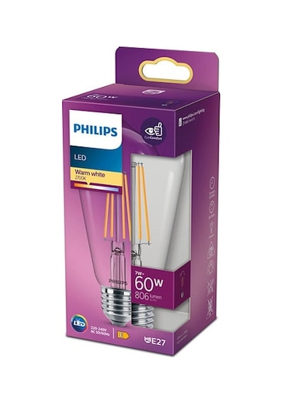Philips LED Classic Şeffaf Filament Ampul 7W 806 Lumen 2700K Sarı Işık ST64 E27 Duy (60W Eşleniği)