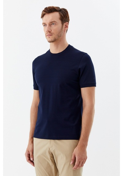 Sabri Özel Desenli Bisiklet Yaka Erkek T-shirt Lacivert