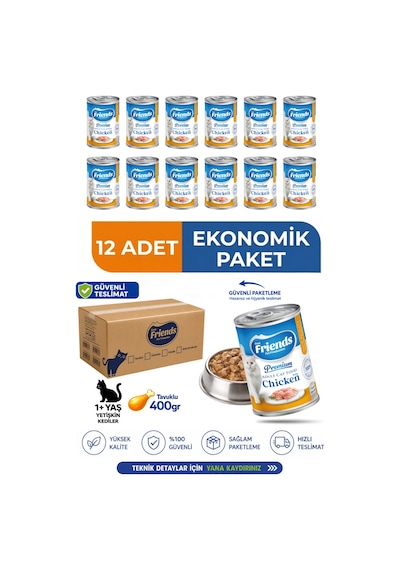 Premium Tavuklu Yetişkin Kedi Konservesi 400 Gr X 12 Adet Ekonomik Paket Yaş Mama