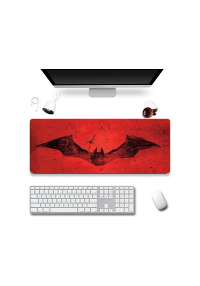 Sonictouch Yarasa Desenli Kırmızı Gamer Oyuncu Dikişsiz Sıvı Geçirmez Klavye Mouse Pad 32x70cm Mousepad