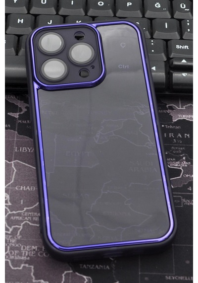 Apple Uyumlu iPhone 14 Pro  Mor Kenarlı Renkli Yarı Şeffaf Kapak Kılıf Kamera Lens Korumalı Mor