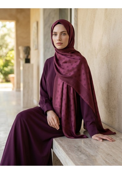Moda Nuda Çift Taraflı Logo Desen Şal Bordo