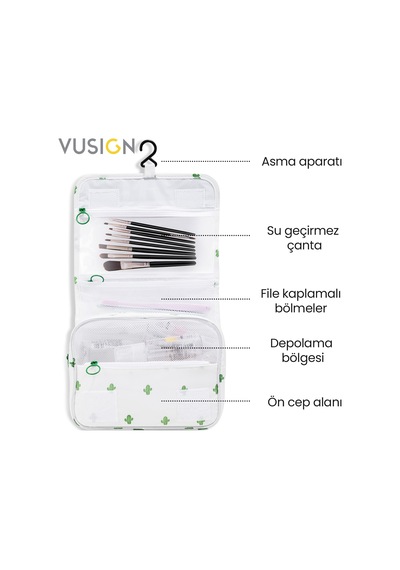Vusign Vusıgn Kozmetik Saklama Çantası Seyahat Makyaj Organizer Çanta 24x9x20 Cm Beyaz Çiçek Desenli
