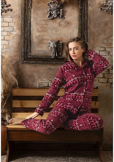 Sude Kadın Gömlek Yaka Polar Pijama Takımı M901 - 1 Adet 001