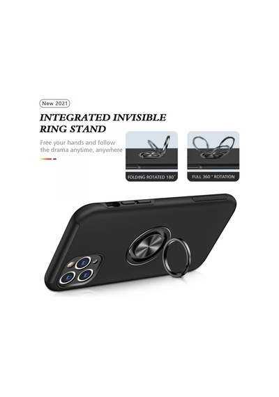 Apple iPhone Uyumlu  11 Pro Max Uyumlu Kılıf Elit Yüzüklü Kapak - Siyah