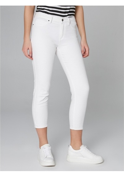 Faik Sönmez Kadın Slim Fit Coton Parça Boya Pantolon B00044 Beyaz