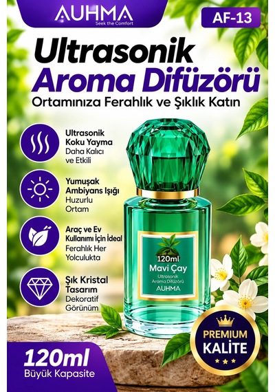 Ultrasonik Aroma Difüzörü 120 Ml Mavi Çay Kokulu Led Işıklı Araç Ve Oda Kokusu