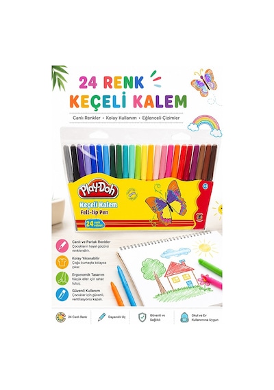 Keçeli Kalem 24 Renk 1 Paket Play-doh 24 Lü Keçeli Kalem Canlı Renkler Yıkanabilir Kaliteli Okul Öğrenci