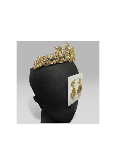 Majestic Blossom Crown - Gelin Kına After Taç Ve Küpe Sarı - 797153335 Sarı