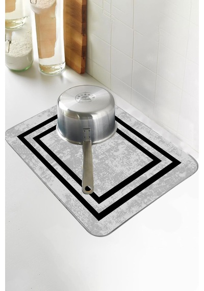 Gri Çerçeveli Microfiber Bulaşık Kurutma Kurulama Matı Mm018