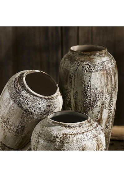 Rustik Seramik Vazo, Tomurcuk Vazo Çiçek Vazo 3'lü Set, Yapay Çiçek Vazosu, Kurutulmuş Çiçekler, Vintage Masa Süsleri, 20+30+35cm Diğer