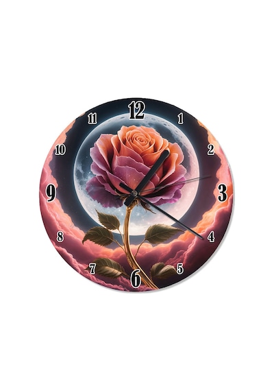 Pembe Gül Ve Ay Analog Duvar Saati