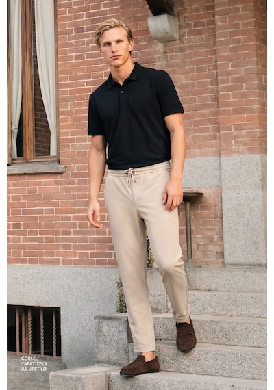Ac&Co / Altınyıldız Classics Erkek Siyah Slim Fit Dar Kesim Polo Yaka Tişört 4A4820200001SyhXL Siyah