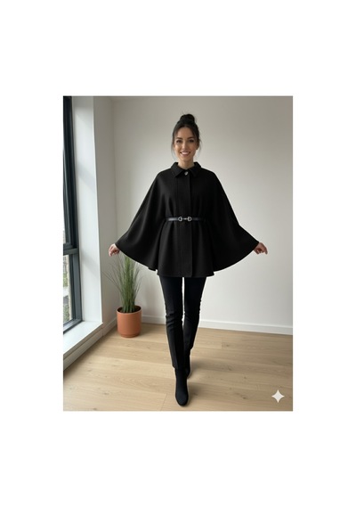 Unika Boutique Kadın Yeni Sezon Kemerli Panço Siyah