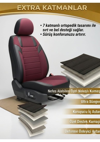Monza Bordo Siyah Serisi Üniversal Oto Koltuk Kılıfı Ön Arka Koltuk Tam Set