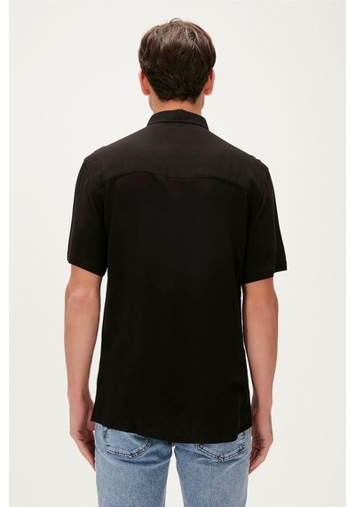 Bad Bear Smile Shirt 23.01.30.004s Siyah Kısa Kollu Baskılı Erkek Gömlek Siyah