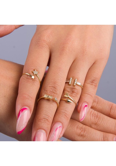 Goldkupe 14 Ayar Altın Baget Taşlı Ayarlanabilir Yüzük 1,22 Gr-6417
