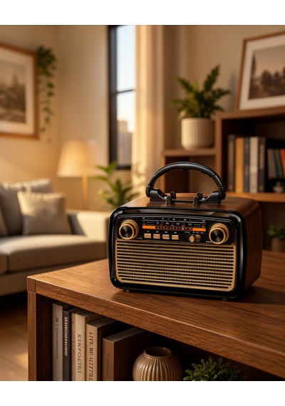 Led'li Nostaljik Bluetooth Hoparlör Ahşap Doku